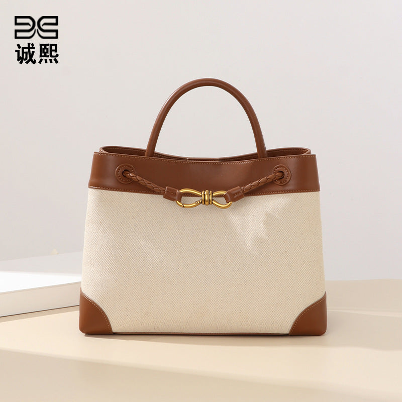 跨境爆款定制蝴蝶结撞色手拎包韩版时尚单肩斜挎包大容量托特女包