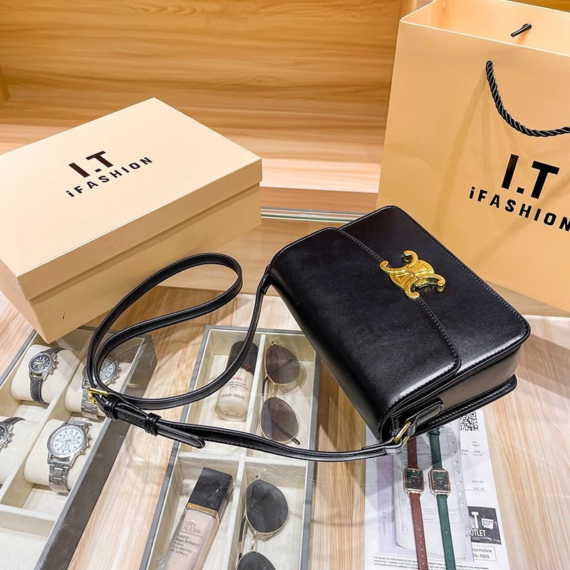 ins通勤百搭真皮包包女士高级感洋气box斜挎凯旋门豆腐包一件代发