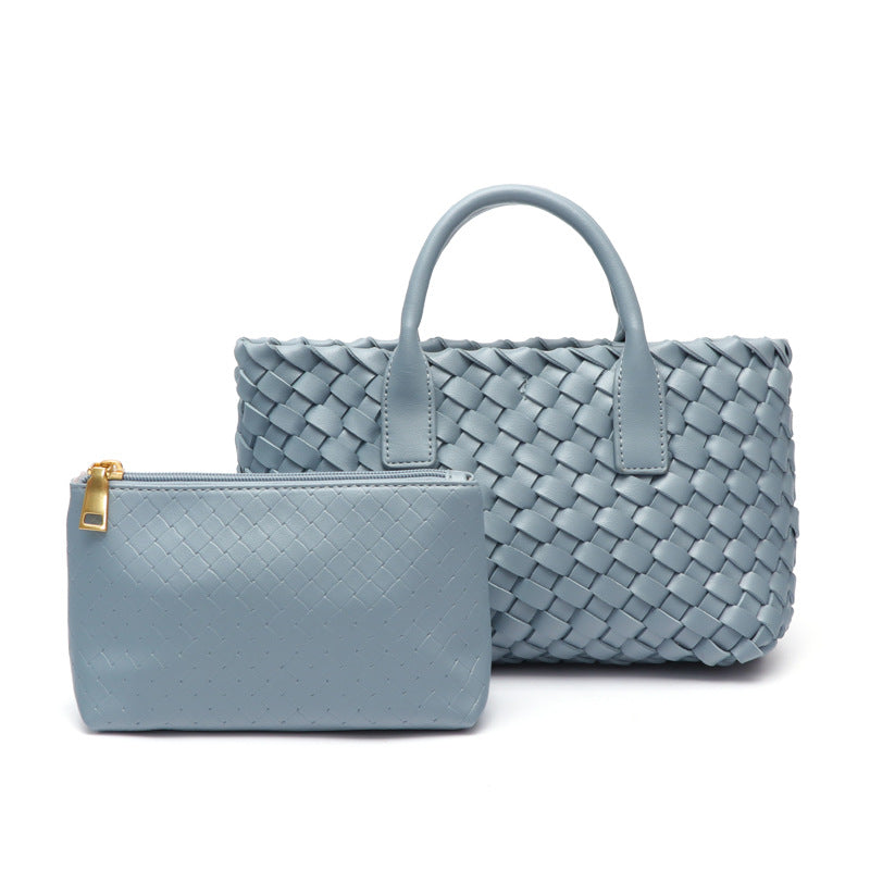 简约时尚小众菜篮子编织单肩斜挎手提包大容量休闲百搭子母托特包