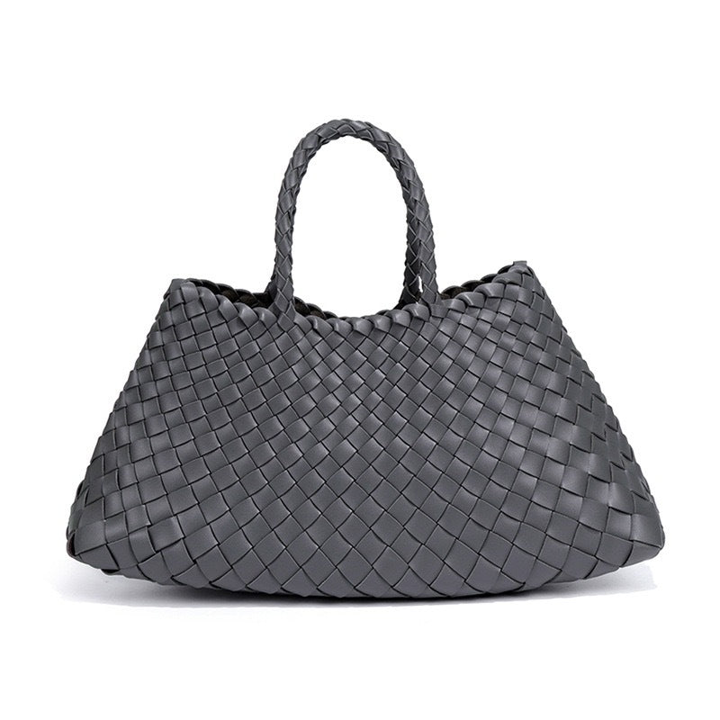 高级感纯色大容量子母手提包纯手工编织女包复古潮流菜篮子托特包