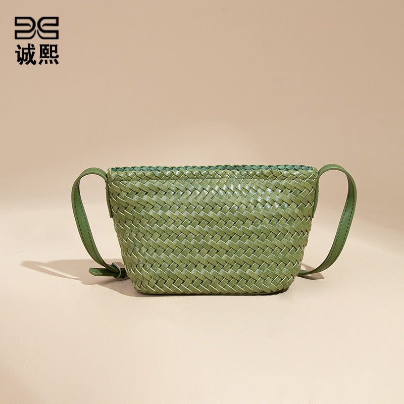 夏季新款百搭小众编织女包清新时尚单肩斜跨包休闲轻便复古小方包