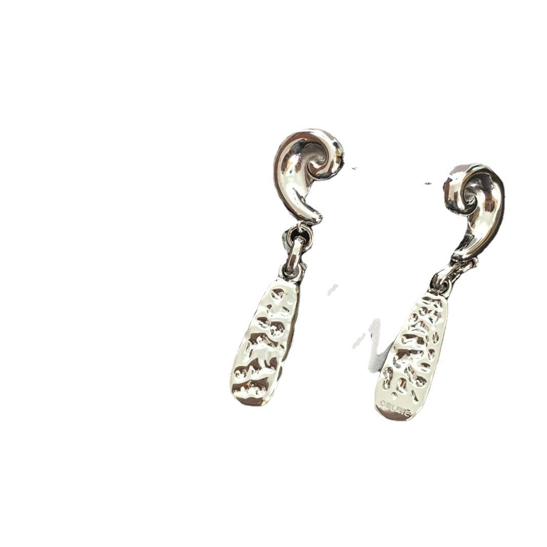 赛林23新款耳蜗耳钉女高级感个性冷淡风几何形黄铜镀金长款耳环