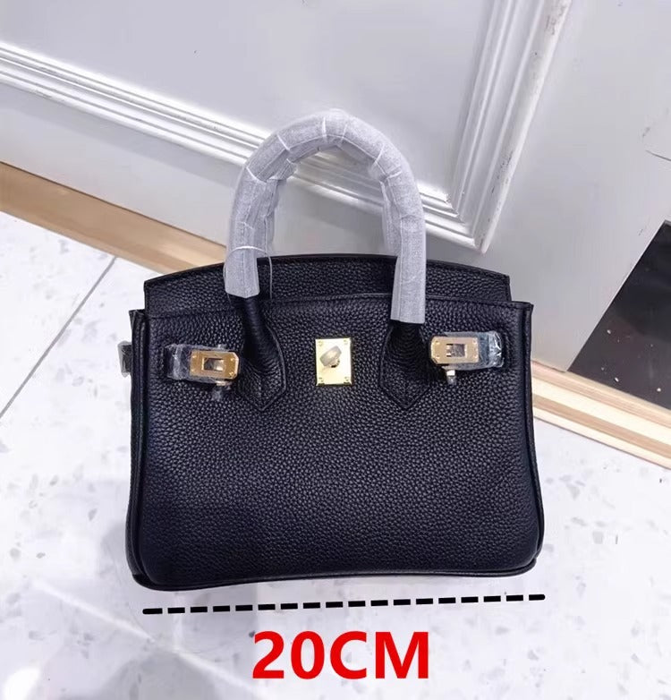 欧美外贸款头层牛皮荔枝纹铂金包真皮女包手提包单肩斜挎凯莉大包