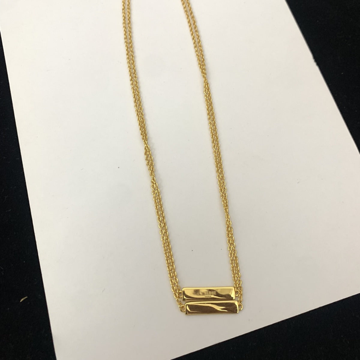 CEL风22新款双层金色长方牌字母项链女高级感气质光面镀24K锁骨链