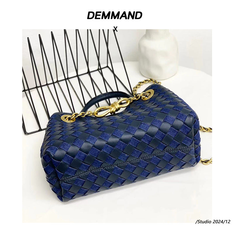 新款编织牛皮金属绳扣单肩包手提出街通勤购物袋百搭时尚潮流小众