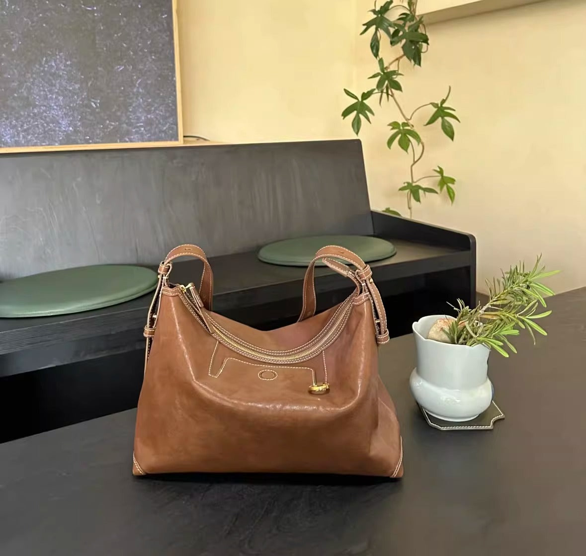 李娜同款牛皮腋下包女2025新款循迹hobo单肩包百搭皮斜挎包大容量