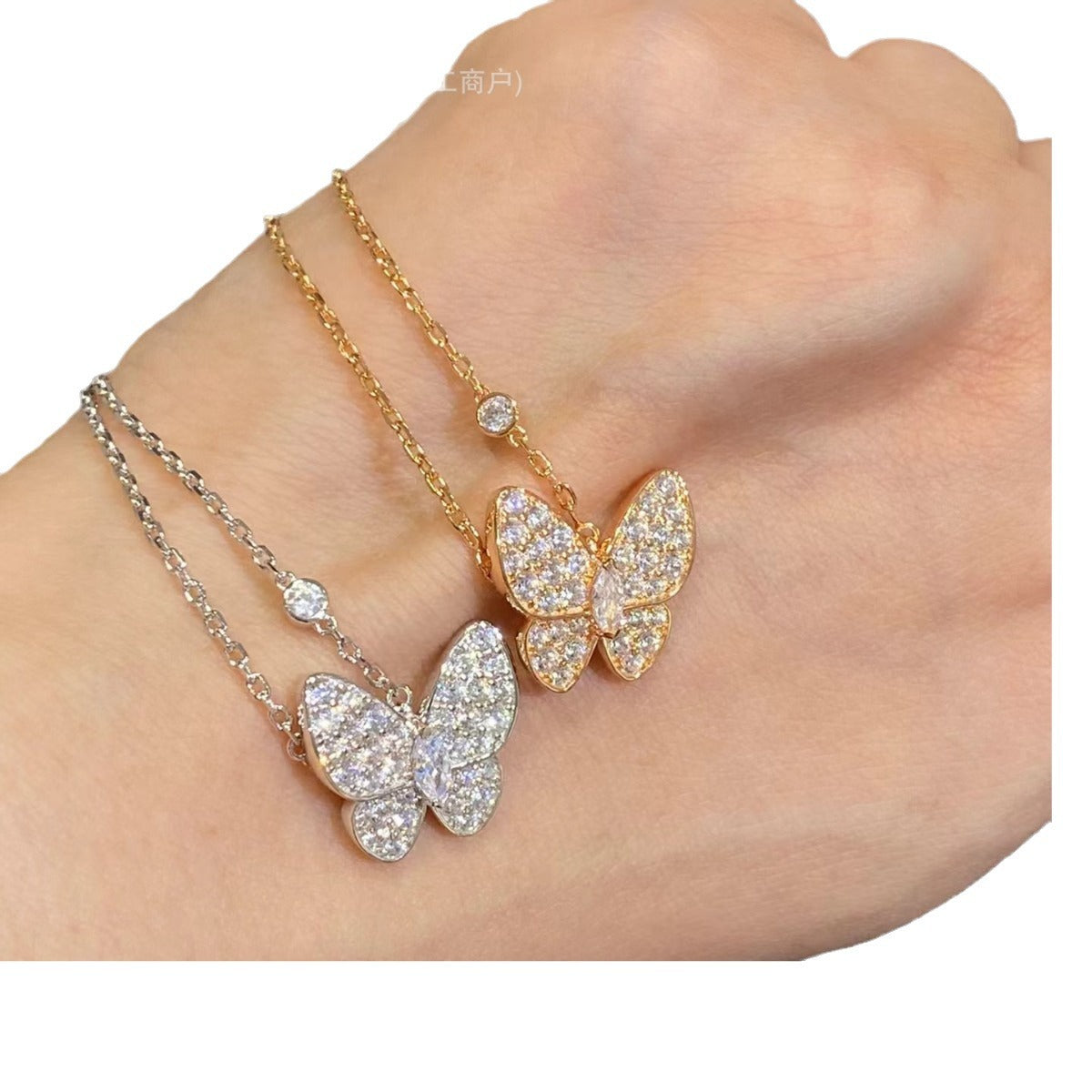 高版本梵家白贝蝴蝶项链满钻马眼蝴蝶项链女镀18k玫瑰金厂家直销
