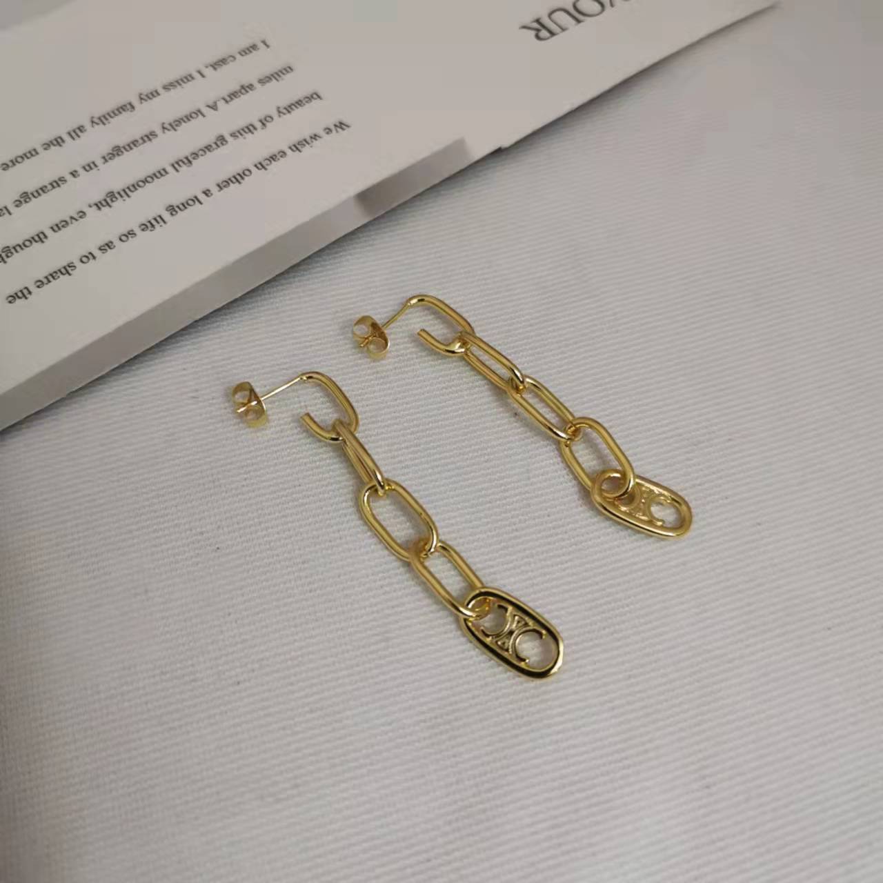 赛家21新款长款链条凯旋门耳钉女高级感气质光面几何形镀金耳环