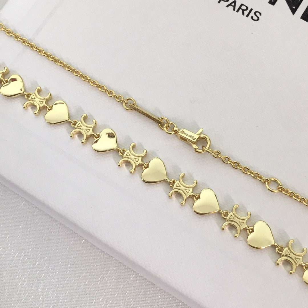 赛家21新款心形凯旋门项链女高级感气质颈链铜镀金光面爱心锁骨链