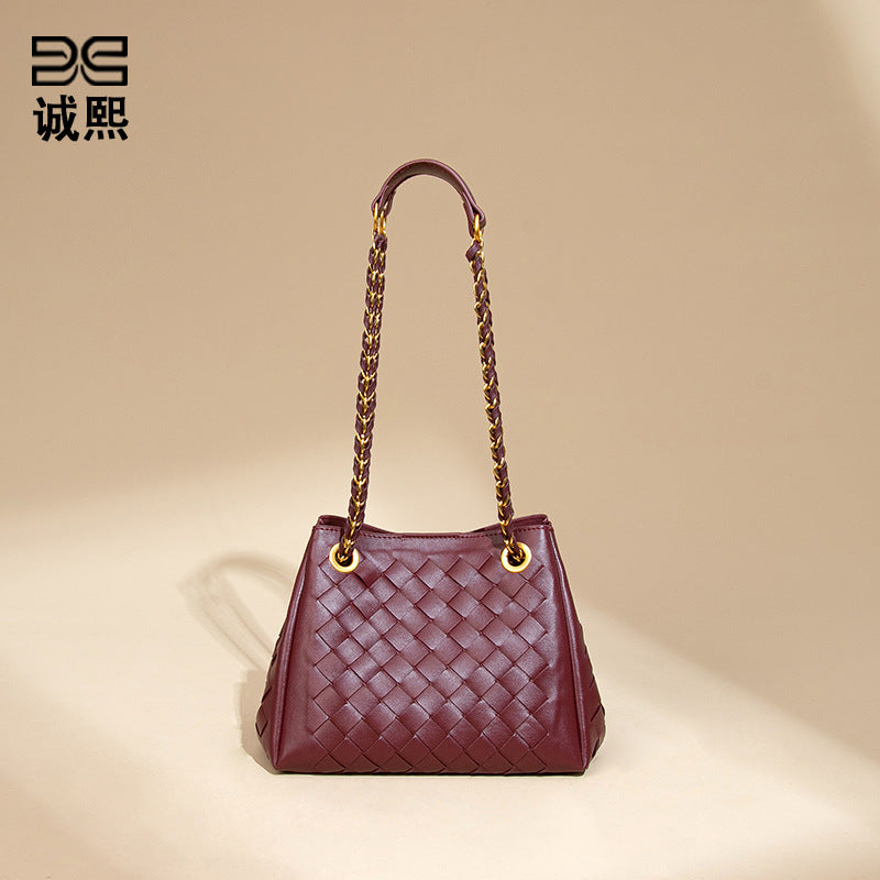 跨境新款降落伞编织女包链条高级感单肩斜跨腋下包子母手提水桶包