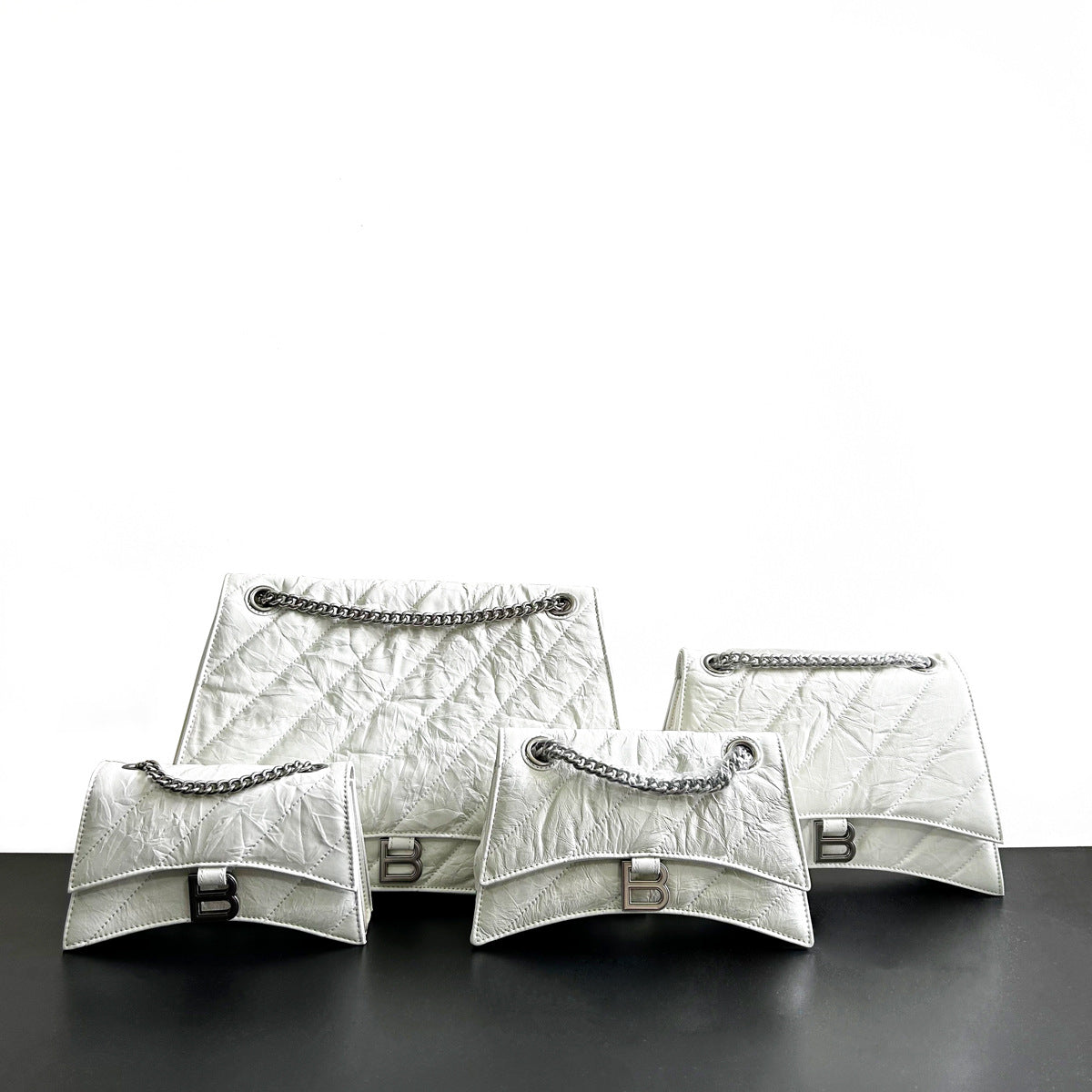 高级感头层牛皮沙漏包2023秋冬新款褶皱菱格链条包b家单肩斜挎女