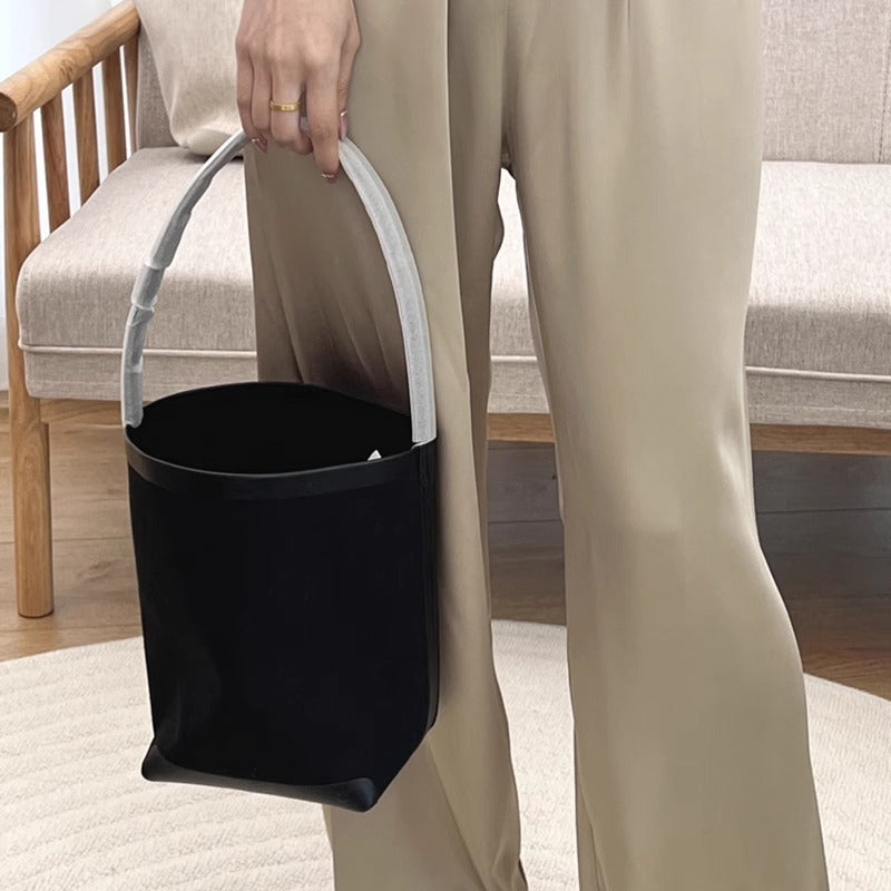 TR高定时尚休闲棉麻拼皮Tote水桶包简约大容量帆布包单肩托特包女