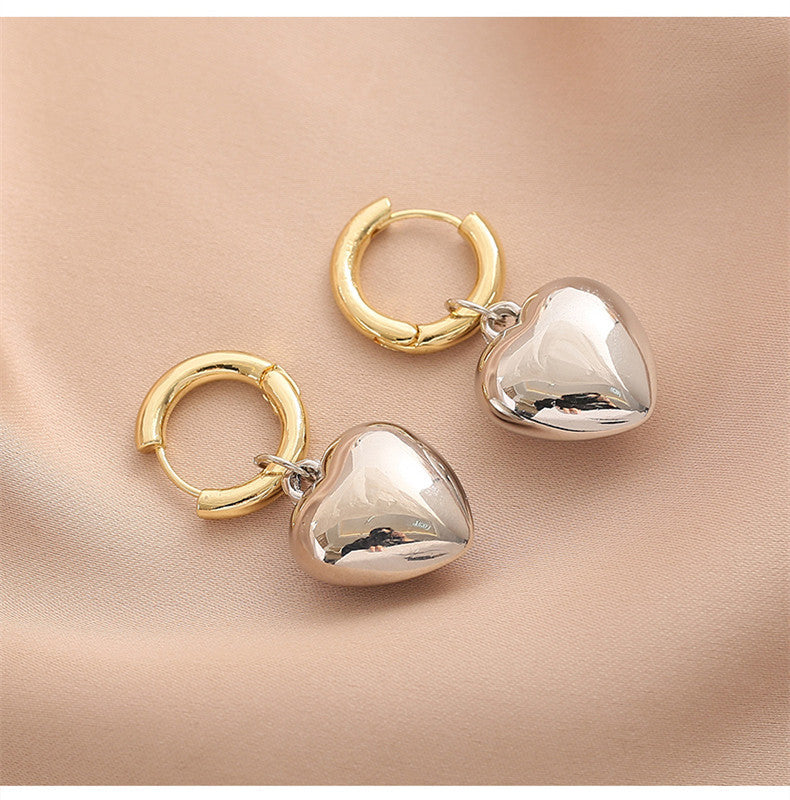 巴家耳环爱心耳坠法式桃心心形可拆卸个性简约时尚一款俩戴耳圈