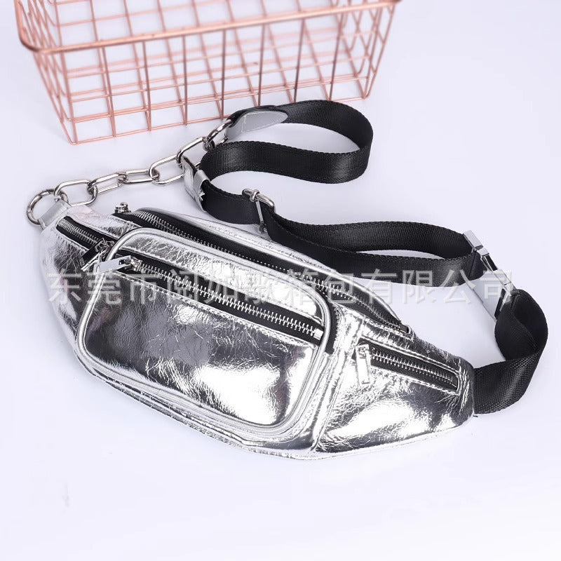 腰包女潮ins桑稚赵露思同款羊皮女胸包真皮百搭单肩斜挎链条小包