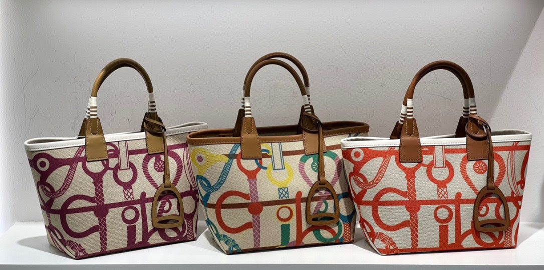 女包高级时尚百搭腋下托特包手工编织牛皮拼帆布撞色手提菜篮子包