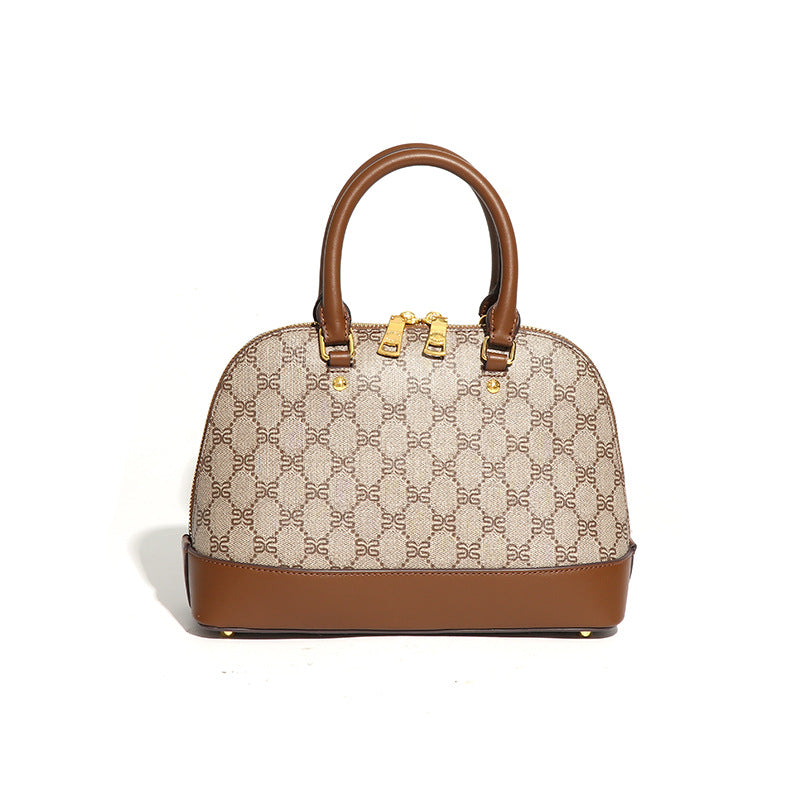 批发经典复古风老花贝壳包2025秋冬新款印花拉链手提单肩斜挎女包