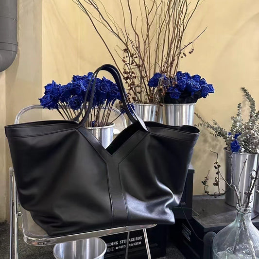 新款潮流牛皮Y字简约托特包大容量单肩腋下手提进口皮料时尚女包