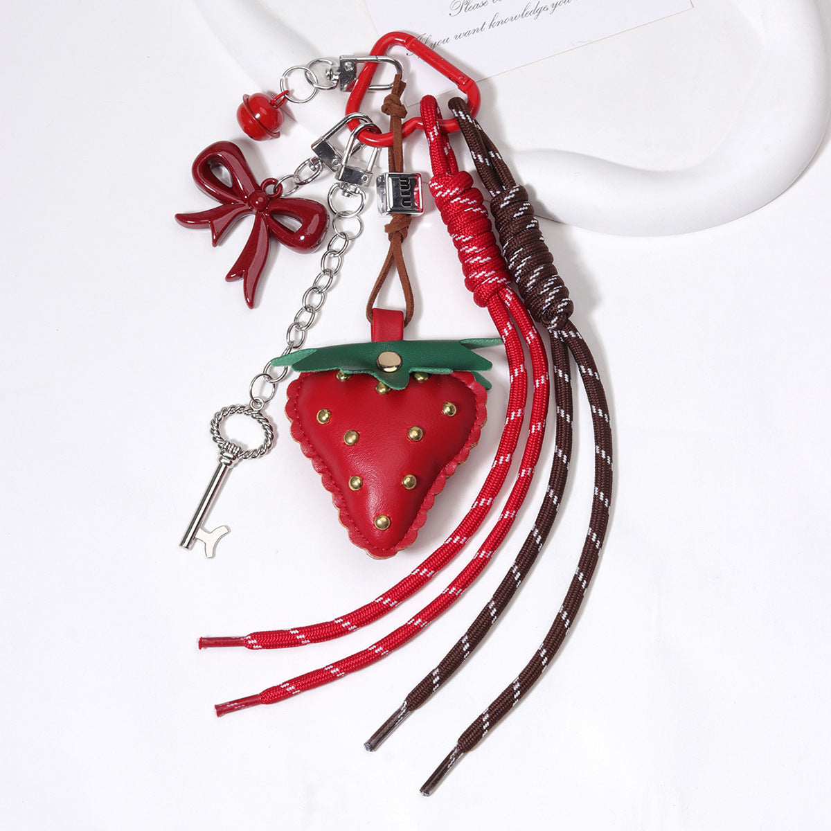 量大价优现货红色草莓包挂金属动物狗编织绳钥匙链钥匙扣包挂