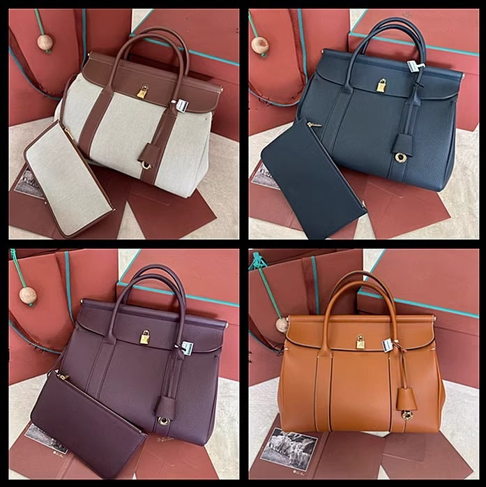 LP同款手袋手拎包帆布拼皮老钱风大容量单肩手提通勤托特公文包包