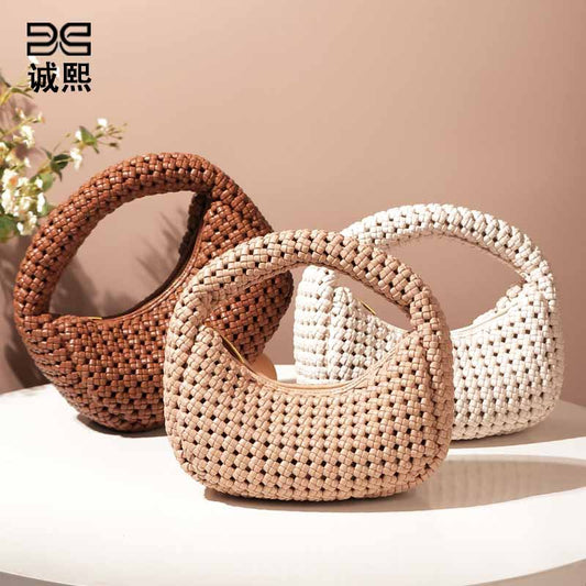 2025春季新款潮流百搭风车结饺子包时尚手工编织包包小巧手拎女包