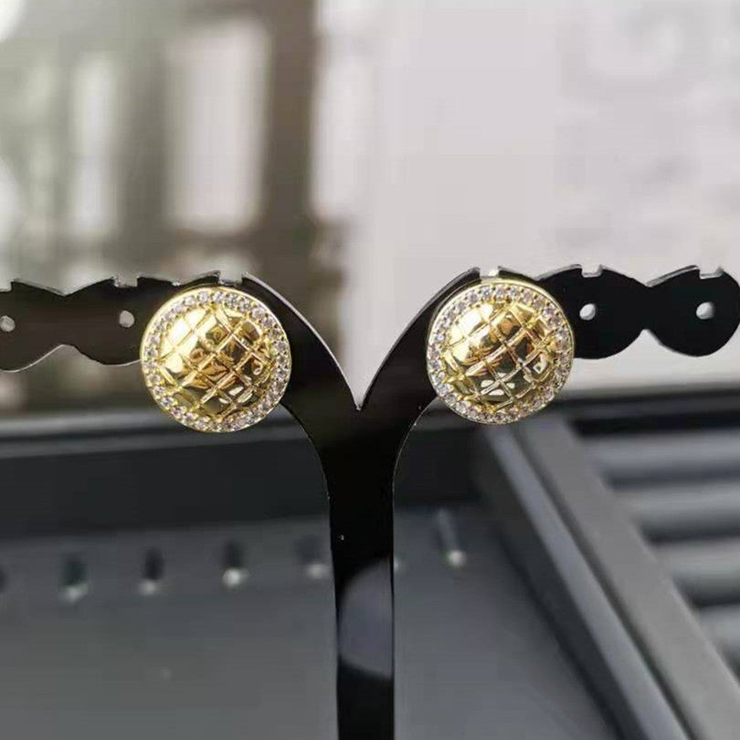 赛家新款耳钉女圆圈网纹帽子时尚气质潮流耳饰品金色格纹耳环女