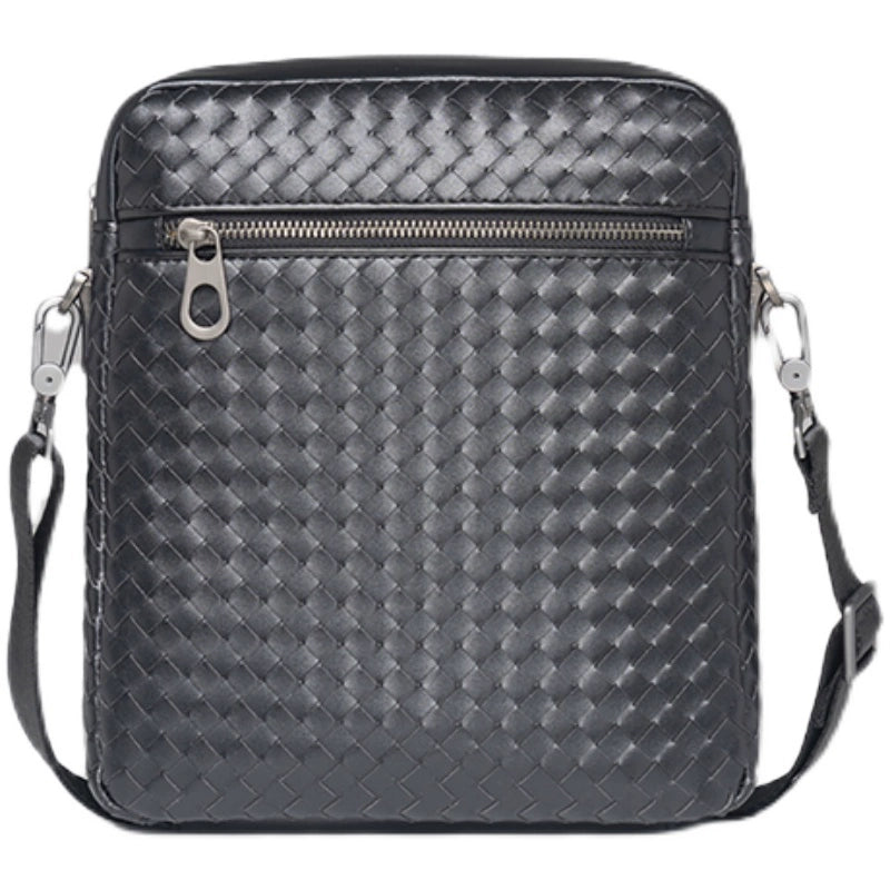 X&BV单肩包男真皮编织竖款时尚背包大容量休闲商务斜挎包男士包包