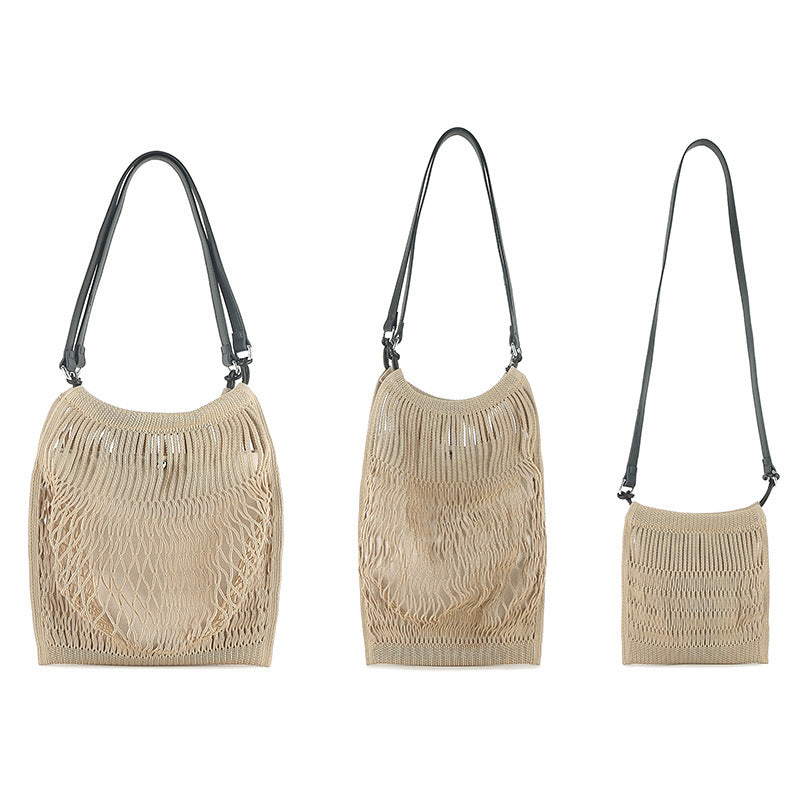 夏日沙滩包小众设计编织网兜镂空购物袋男女同款大容量单肩斜跨包