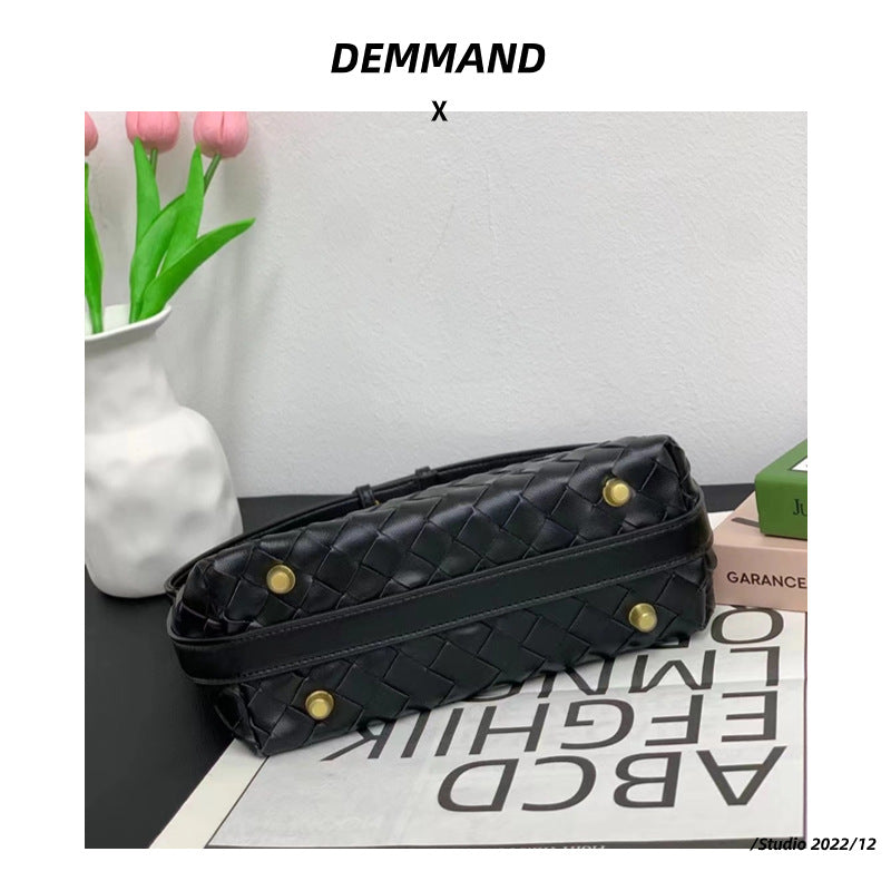 女士包包2023新款秋冬时尚简约休闲饭盒包手提编织女包单肩腋下包