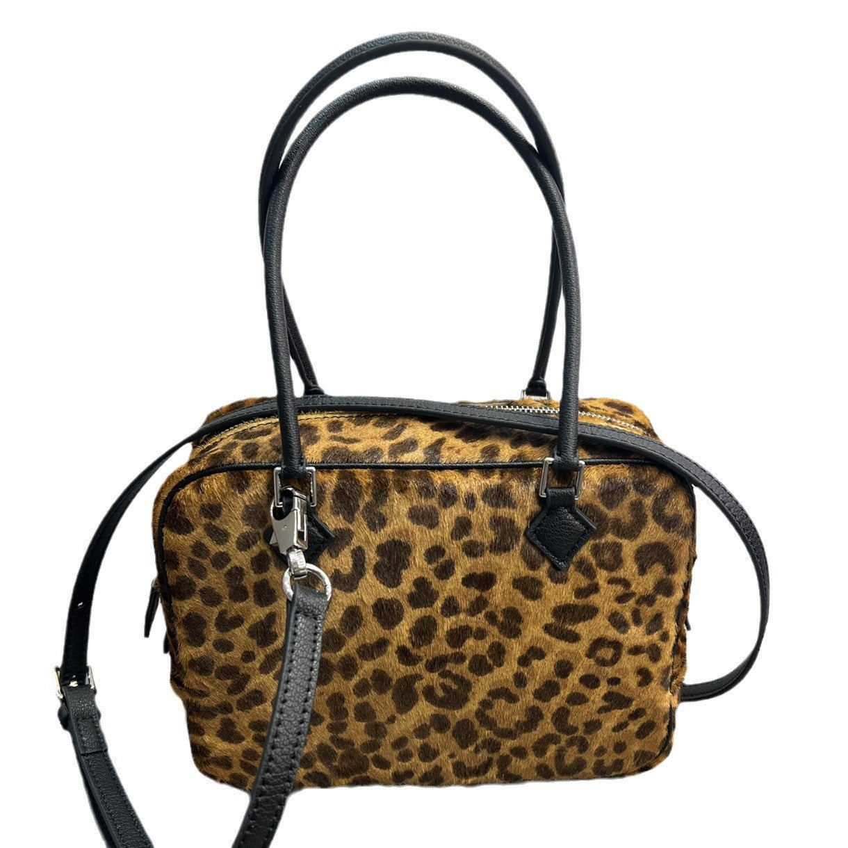 马毛豹纹手提包2024秋冬新款大容量锁扣单肩包通勤真皮牛皮斜挎包