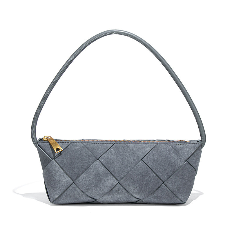 时尚小众设计单肩女包秋冬磨砂麂皮绒编织包包潮流复古手拎腋下包