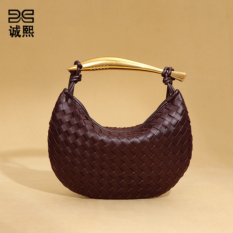 外贸新品纯色饺子包手工编织包半月沙丁鱼手提包休闲单肩斜挎女包
