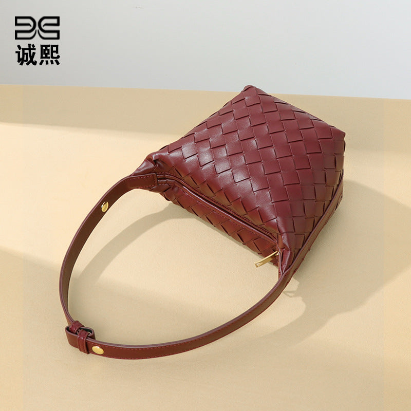 气质手拎饭盒包时尚手工编织包潮流百搭休闲单肩包软皮质感腋下包