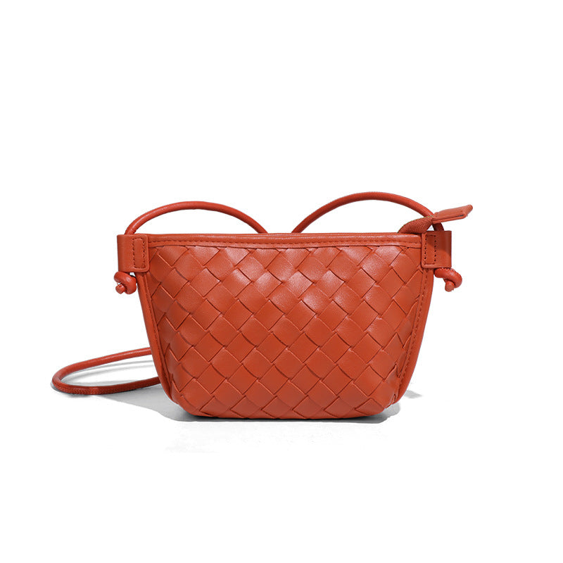 新款纯色百搭斜跨编织女包休闲创意零钱包小巧可爱mini复古饺子包