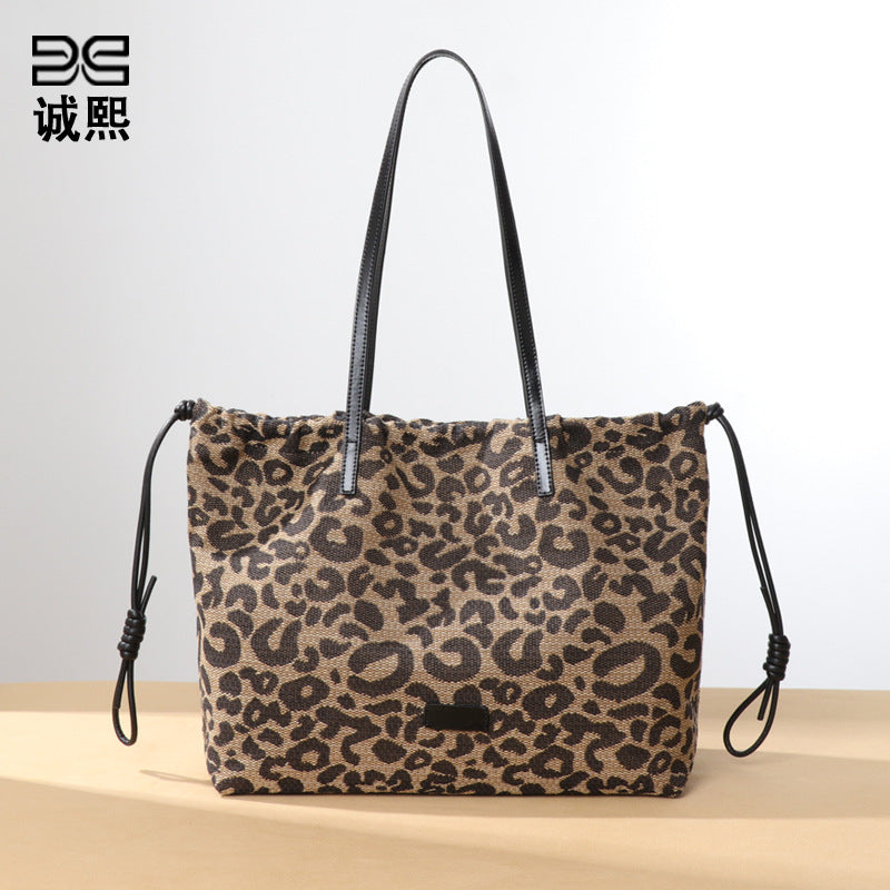 跨境潮流新品豹纹单肩女包手提大容量通勤托特包高级感百搭腋下包