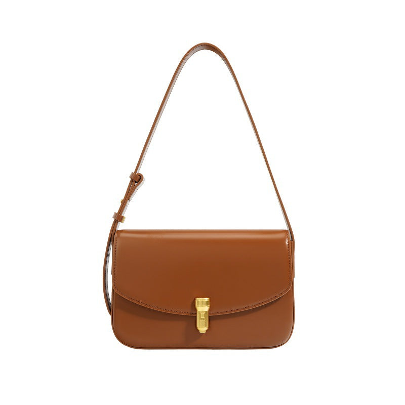 高级感牛皮小方包 秋季质感子弹头斜挎小包包复古真皮单肩腋下包