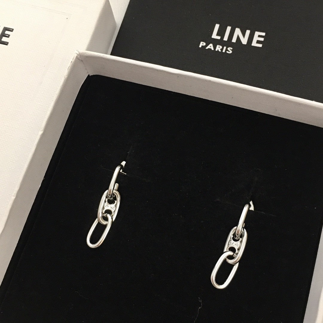 赛林家新款凯旋门双环耳钉女高级感个性气质黄铜镀金CE风耳环批发