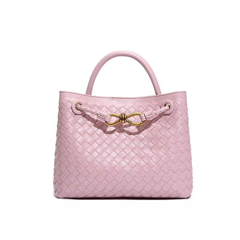 时尚小众手提女包蝴蝶结金属手工编织包质感休闲大容量单肩斜挎包