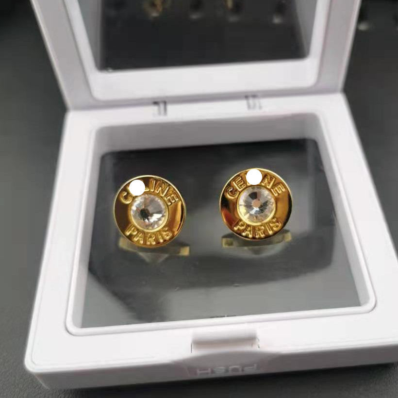 赛家新款耳环女帽子镶钻时尚气质简约冷淡风饰品圆圈水钻耳钉