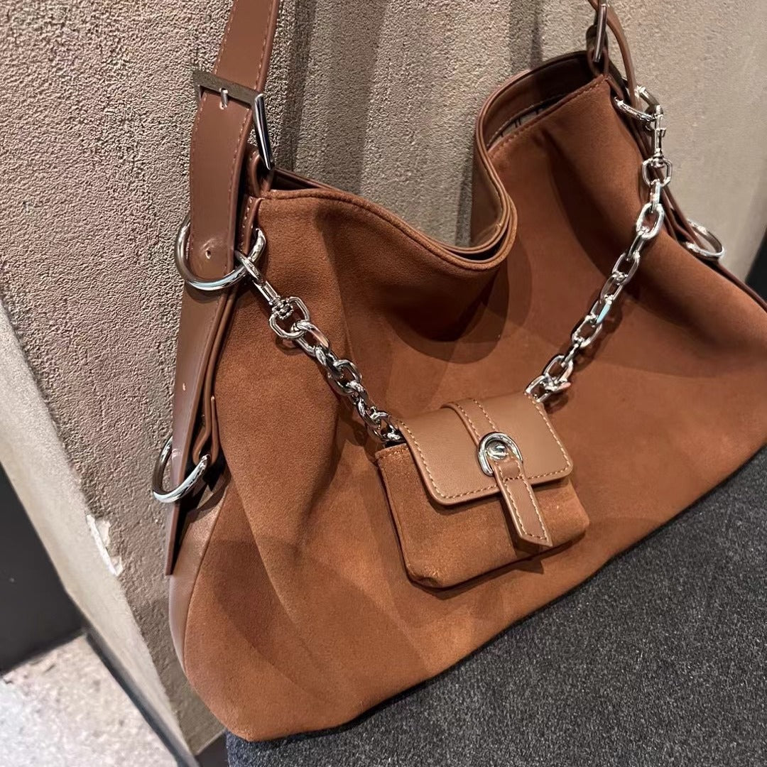 大容量包包女秋季百搭2023新款时尚单肩斜挎包复古磨砂通勤托特包