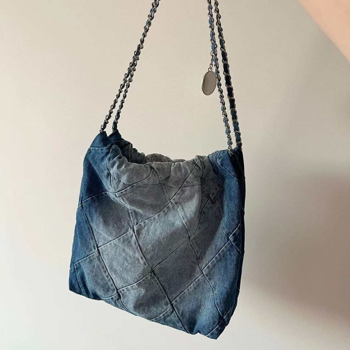 2025中古丹宁牛仔垃圾袋vintage单肩包22bag复古包大容量休闲包女