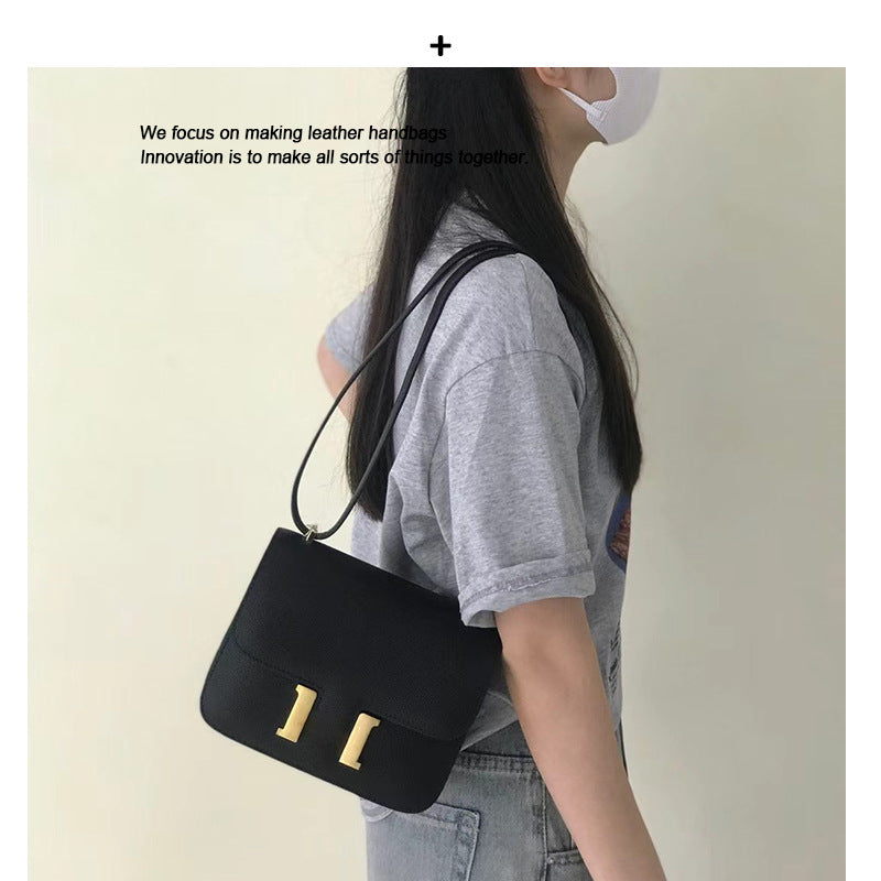 H扣康康包头层牛皮高级感空姐包经典百搭斜跨小方包时尚真皮女包