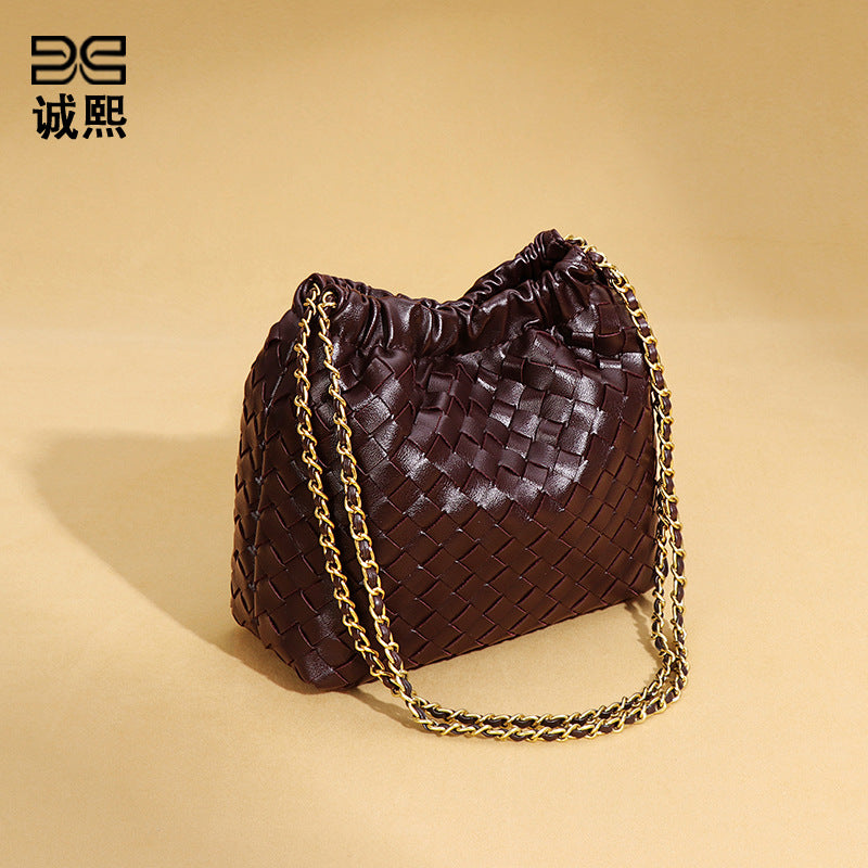 高级感小香风编织包链条单肩腋下斜挎包云朵饺子包女士手提水桶包