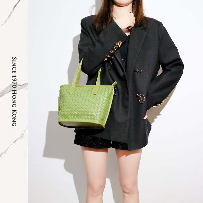 2024新款欧美菜篮子水桶包包高级感女士单肩托特包手提编织子母包