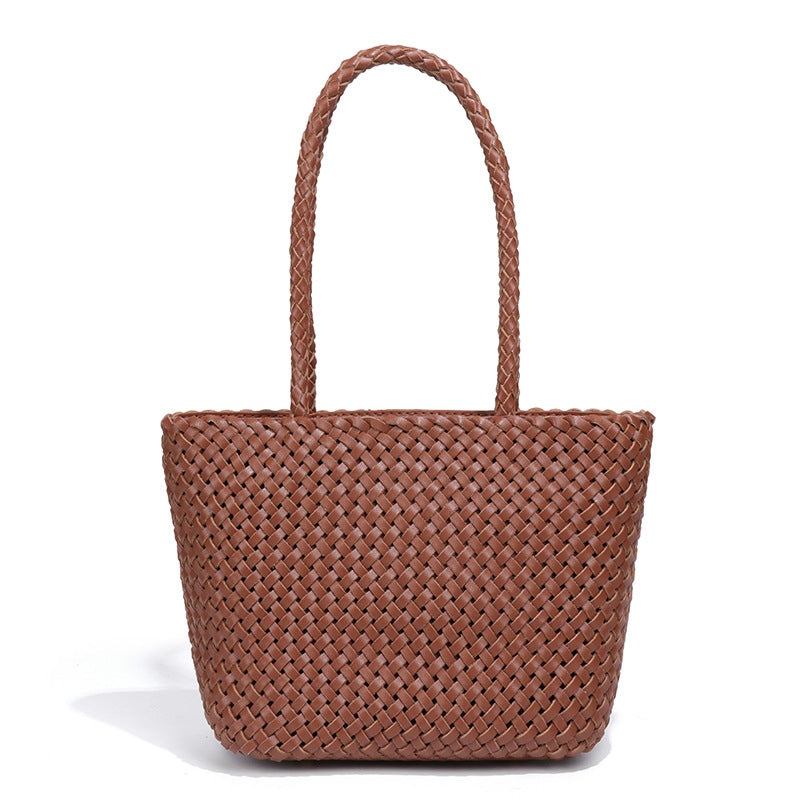 新款菜篮子网红真皮女包单肩托特包手工编织包手提个性潮流腋下包