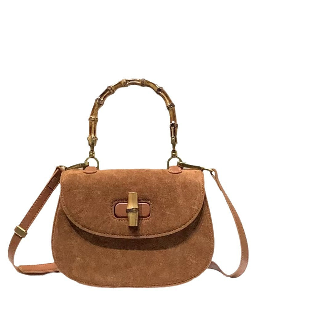 磨砂牛皮竹节手提半圆包气质斜挎包真皮托特小包2023翻牛皮新款