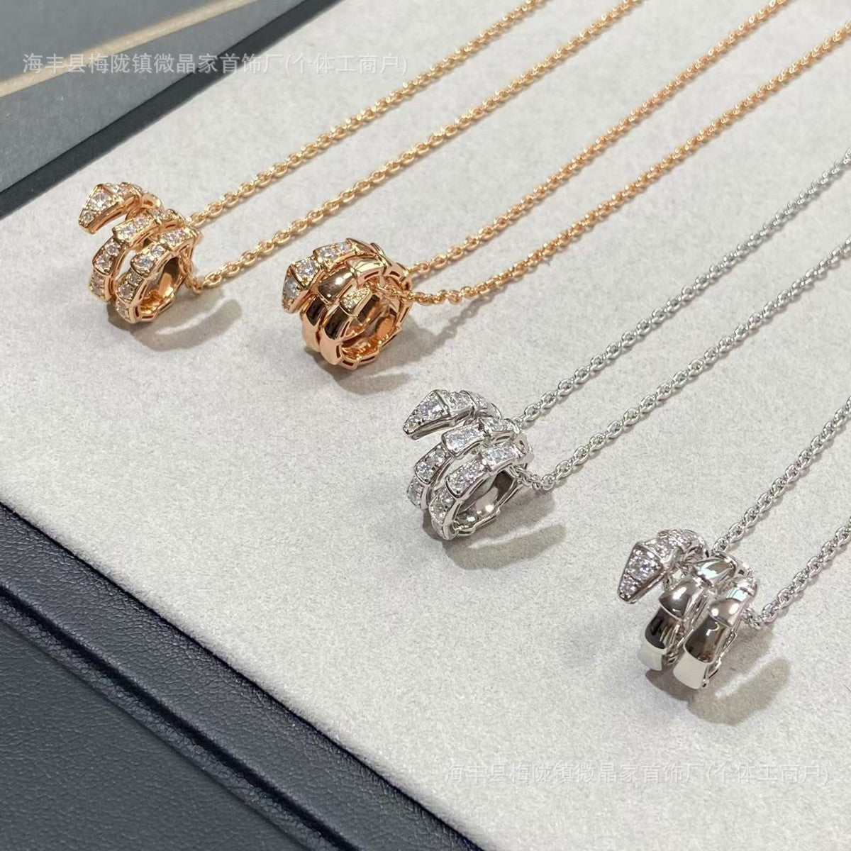 高版宝家新款满钻蛇形项链银镀18k玫瑰金蛇骨带钻轻奢设计锁骨链