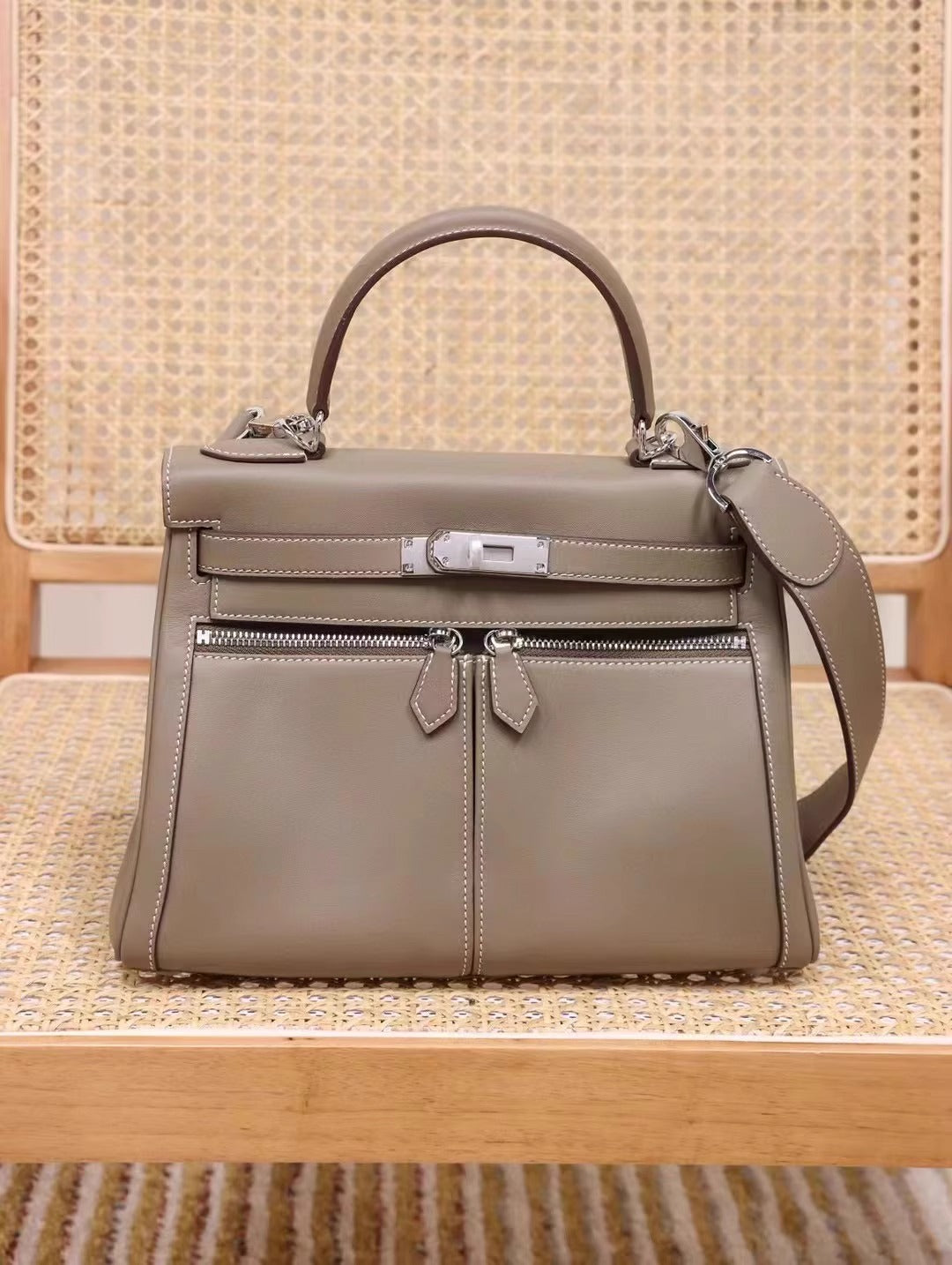 进口Swift皮lakis凯莉包双拉链28手提包高级感真皮手提女包单肩包