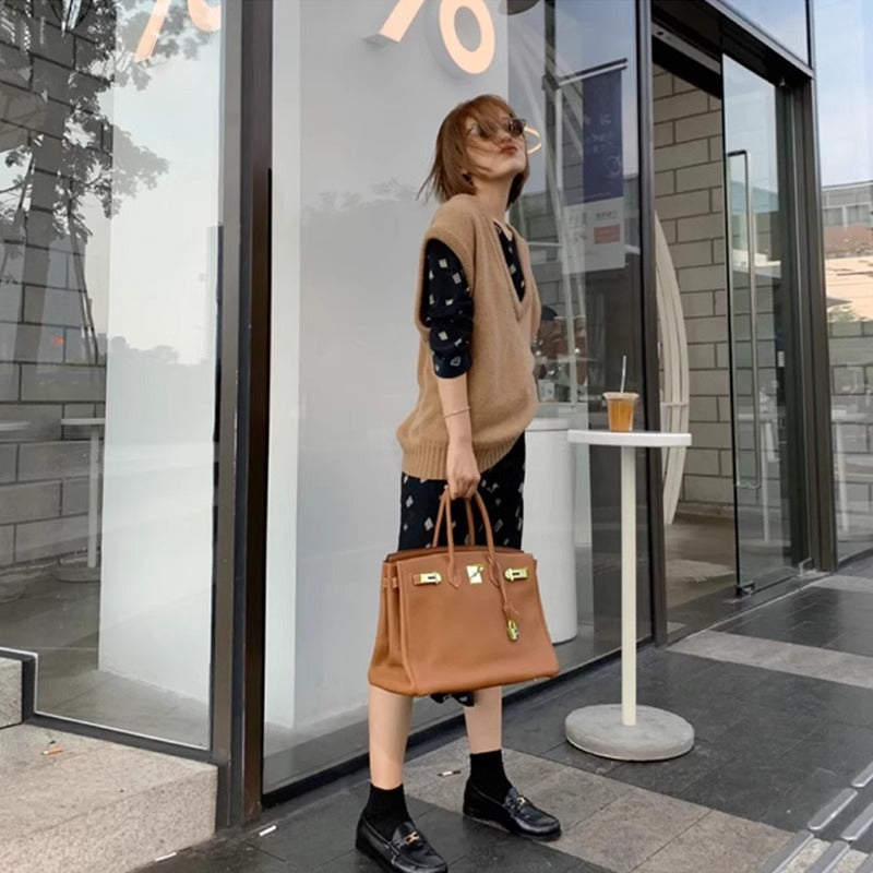 欧美外贸款头层牛皮荔枝纹铂金包真皮女包手提包单肩斜挎凯莉大包