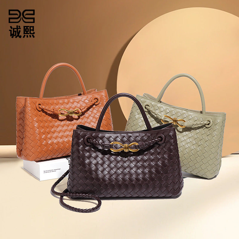 外贸女包跨境2025新款手工编织包复古休闲单肩斜挎包大容量手提包