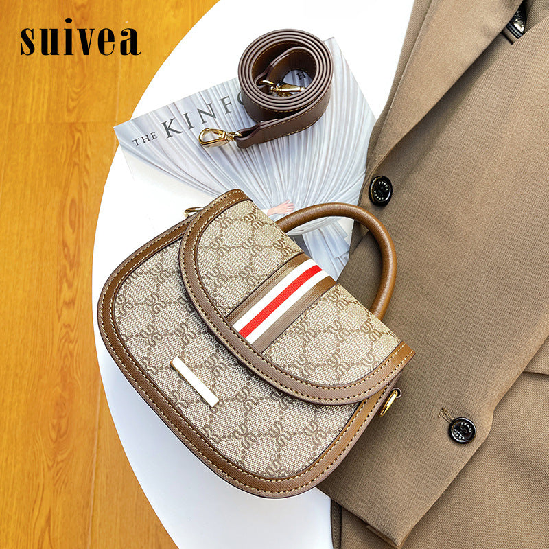 马鞍包女斜跨小众高级感复古2024新款潮流老花时尚休闲单肩手提包